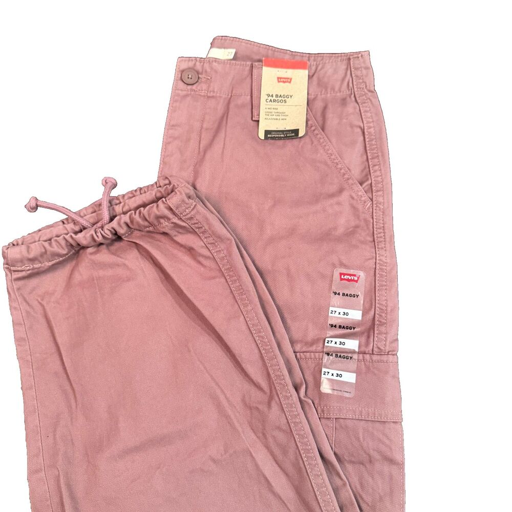 Levi's '94 Baggy Cargo Pants Mauve Pink Mid Rise Adjustable Hem 27x30 NWT - Picture 2 of 16